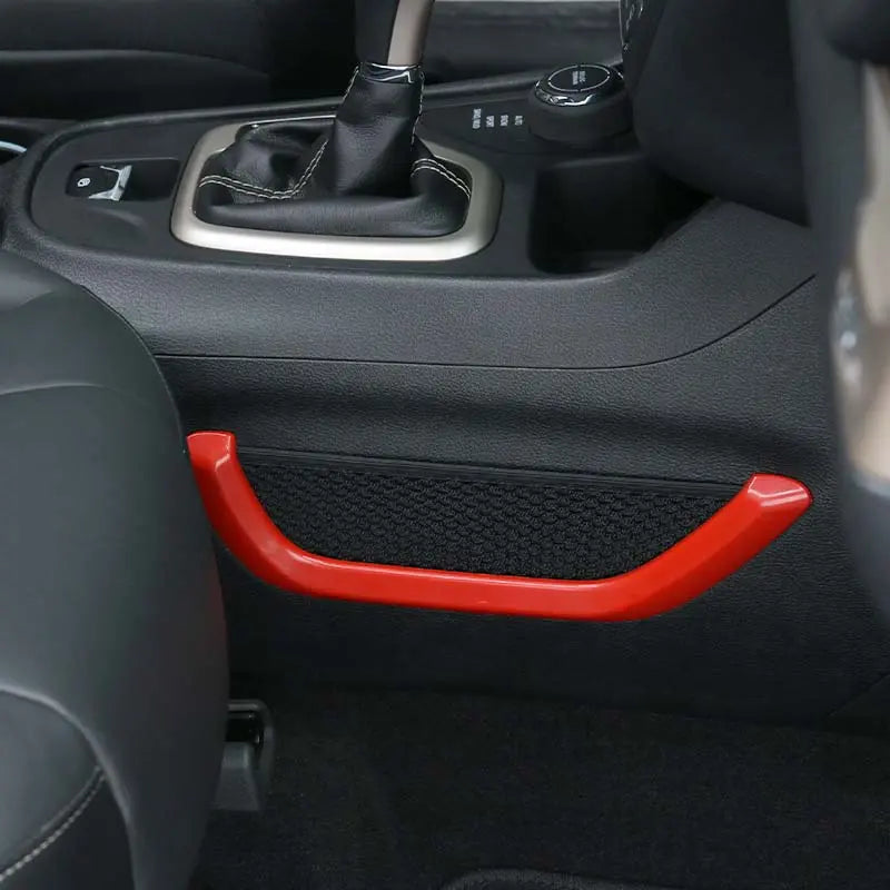 For 2014+ Jeep Cherokee Red Copilot Storage Net Pocket Trim Strip Cover Decor