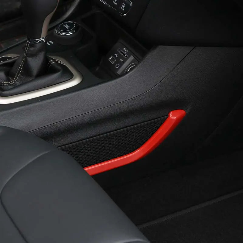 For 2014+ Jeep Cherokee Red Copilot Storage Net Pocket Trim Strip Cover Decor