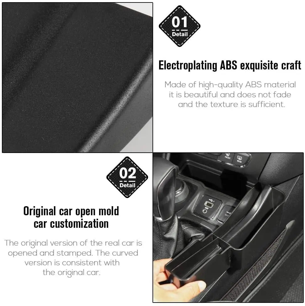 For 2014+ Jeep Cherokee Storage Box Center Console Gear Shift Side Organizer Phone Storage Compartment