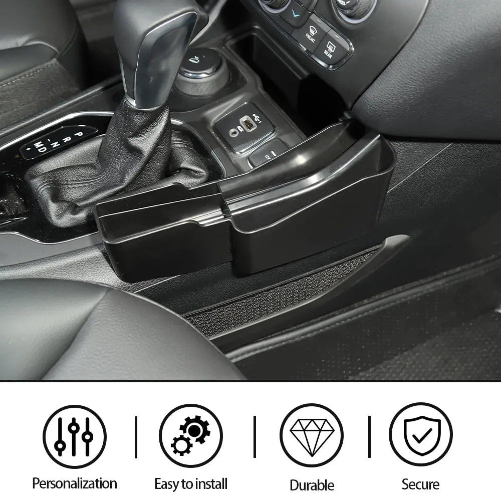 For 2014+ Jeep Cherokee Storage Box Center Console Gear Shift Side Organizer Phone Storage Compartment
