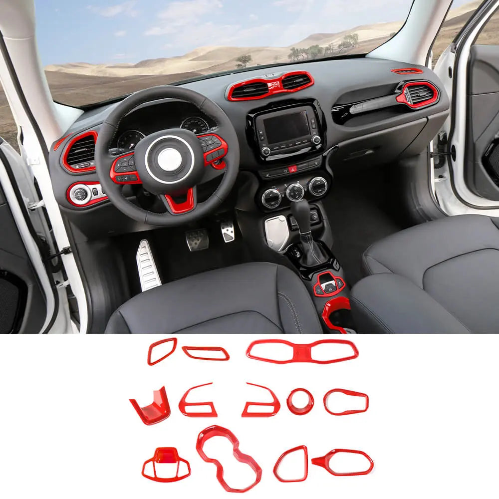 For 2015-2017 Jeep Renegade 12pcs Interior Decor Dash Panel & Console Trim Cover Kit