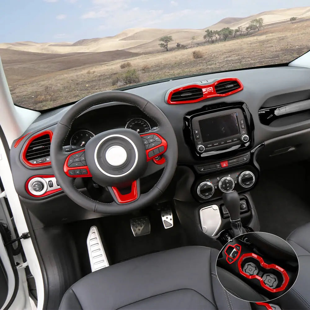 For 2015-2017 Jeep Renegade 12pcs Interior Decor Dash Panel & Console Trim Cover Kit