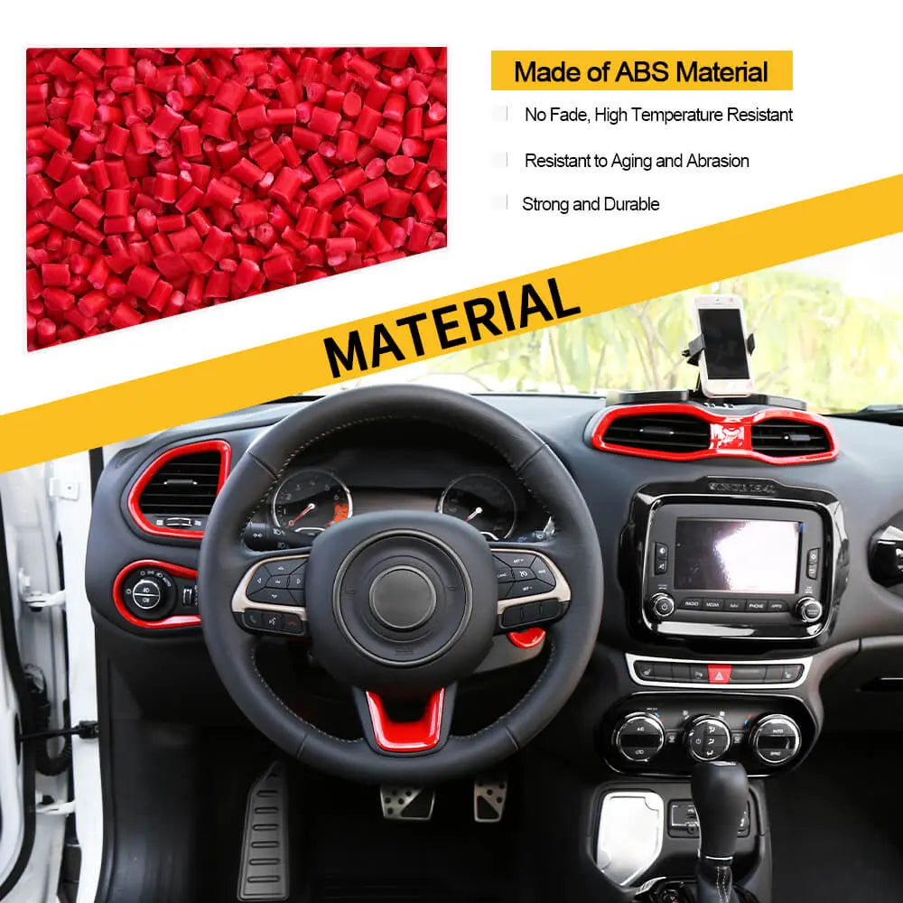 For 2015-2017 Jeep Renegade 12pcs Interior Decor Dash Panel & Console Trim Cover Kit