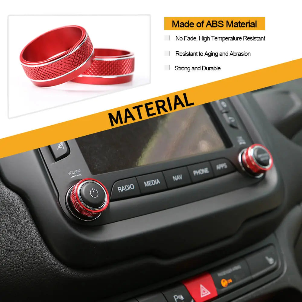 For 2015-2017 Jeep Renegade CD Switch Button Knob Cover Ring Trim