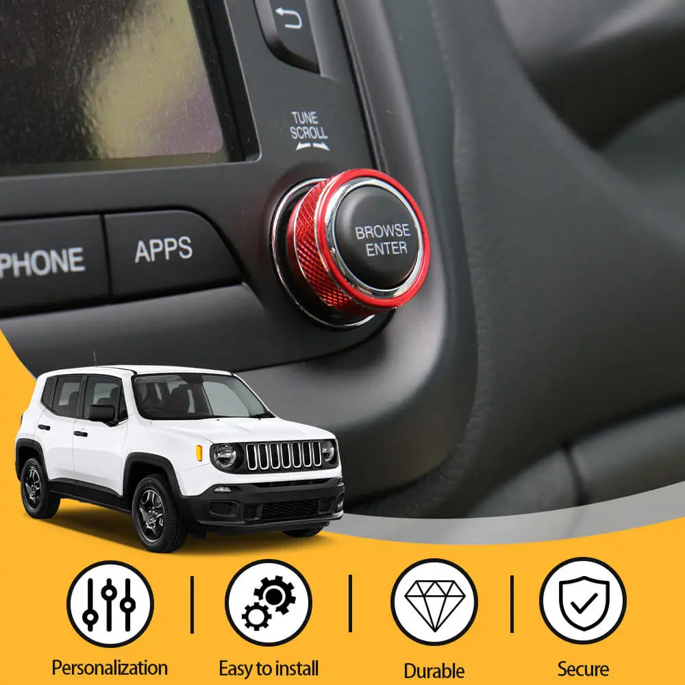 For 2015-2017 Jeep Renegade CD Switch Button Knob Cover Ring Trim