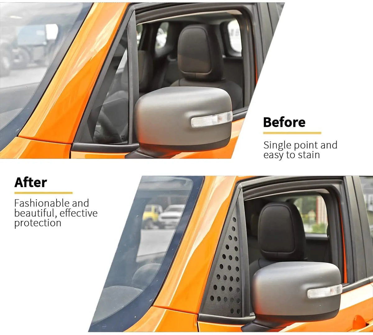 For 2015+ Jeep Renegade 2PCS Car Front Triangle Window Glass Panel Protector Trim Cover