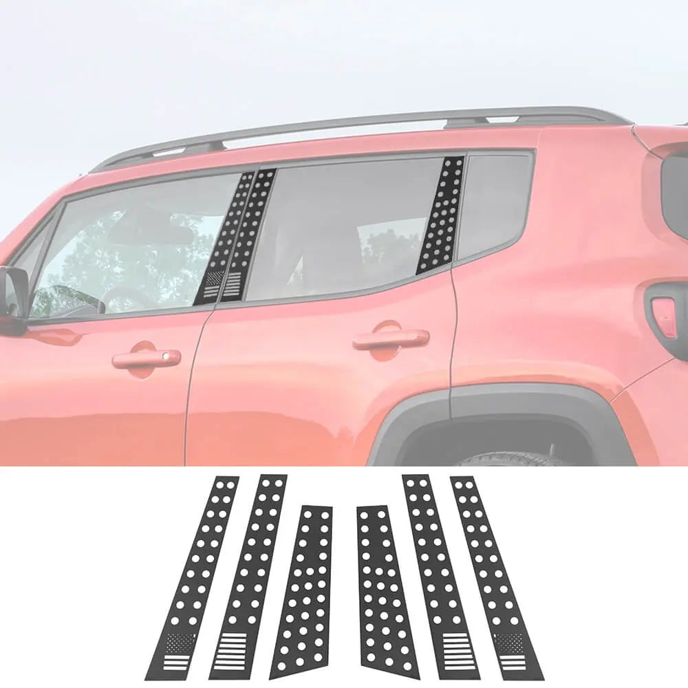 For 2015+ Jeep Renegade 6PCS Car Window B-Pillar Post Panel Trim Decor Cover Kit