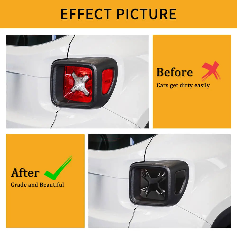 For 2015+ Jeep Renegade Smoked Rear Tail Light Guards Trim Cover Blackened