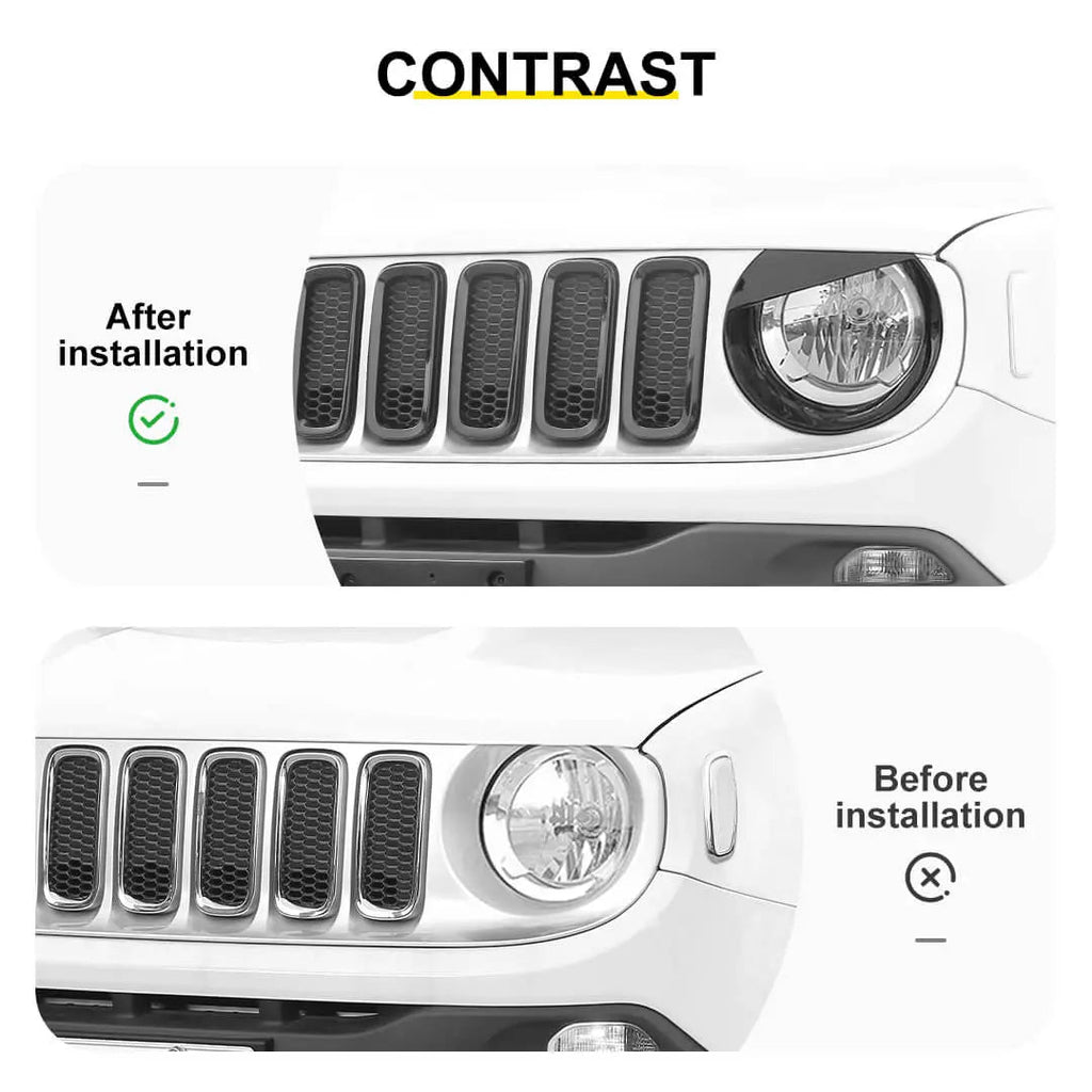 For 2016-2018 Jeep Renegade Exterior Front Headlight & Grille Insert & Rear Tail Light Cover Trim Kit (13 pcs)