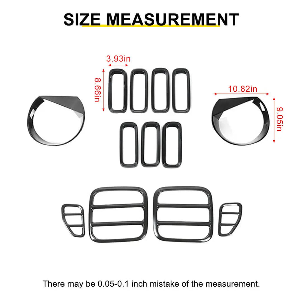 For 2016-2018 Jeep Renegade Exterior Front Headlight & Grille Insert & Rear Tail Light Cover Trim Kit (13 pcs)