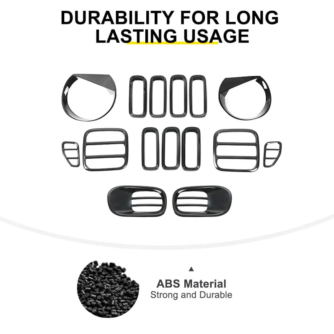 For 2016-2018 Jeep Renegade Exterior Headlight Fog Light Tail Light Front Grille Cover Trim Kit (15 pcs)