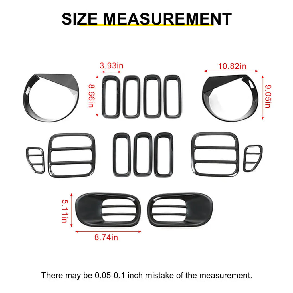 For 2016-2018 Jeep Renegade Exterior Headlight Fog Light Tail Light Front Grille Cover Trim Kit (15 pcs)