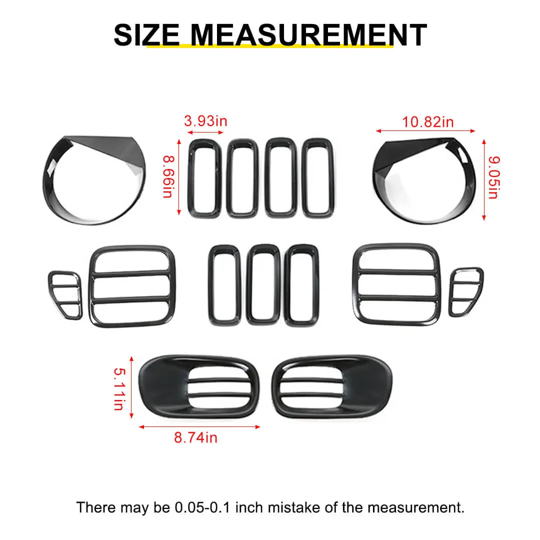 For 2016-2018 Jeep Renegade Exterior Headlight Fog Light Tail Light Front Grille Cover Trim Kit (15 pcs)