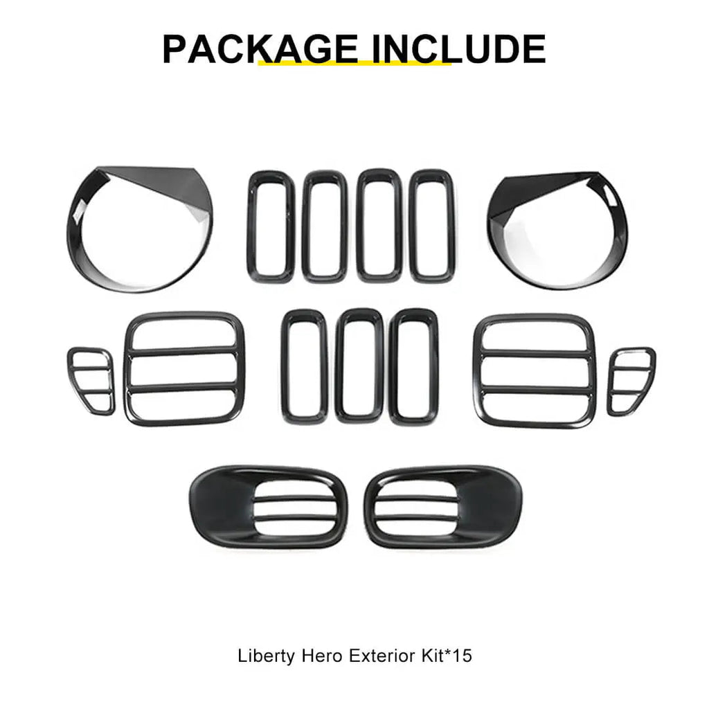 For 2016-2018 Jeep Renegade Exterior Headlight Fog Light Tail Light Front Grille Cover Trim Kit (15 pcs)