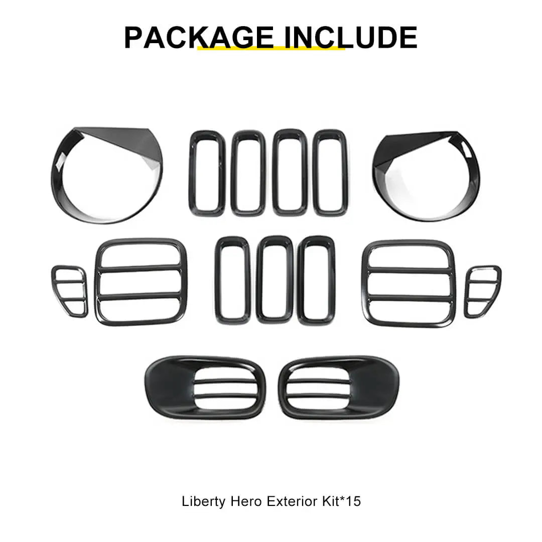 For 2016-2018 Jeep Renegade Exterior Headlight Fog Light Tail Light Front Grille Cover Trim Kit (15 pcs)