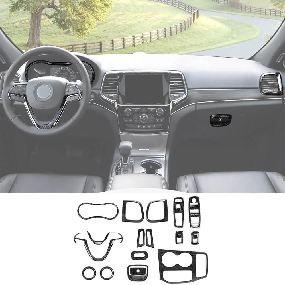 For 2016-2021 Jeep Grand Cherokee 17PCS Interior Full Set Kit Trim Cover Decor