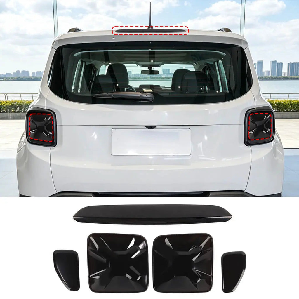 For 2016+ Jeep Renegade Exterior High Brake Light & Rear Taillight Lamp Light Trim Cover Kit (5 pcs)