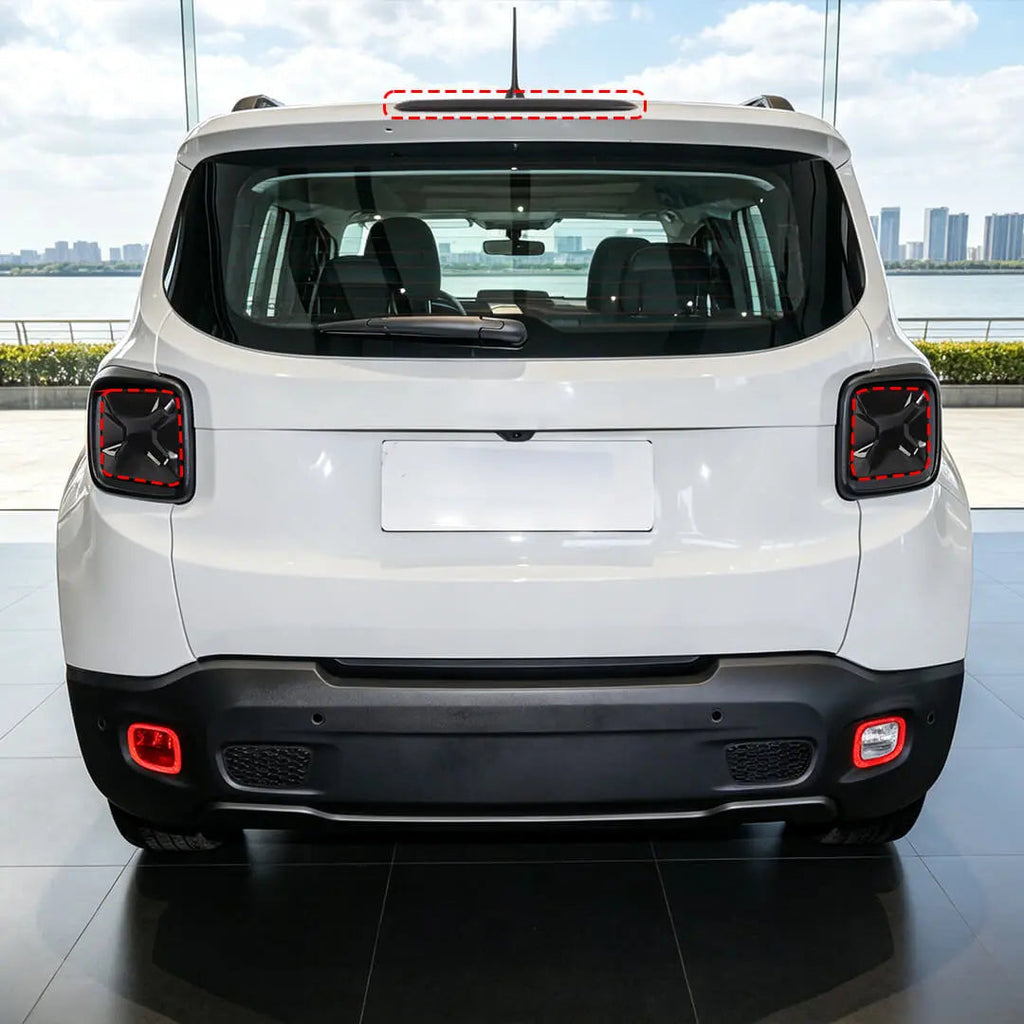 For 2016+ Jeep Renegade Exterior High Brake Light & Rear Taillight Lamp Light Trim Cover Kit (5 pcs)