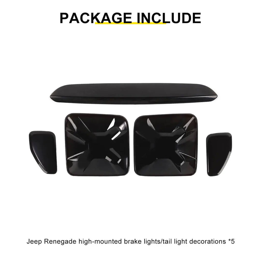 For 2016+ Jeep Renegade Exterior High Brake Light & Rear Taillight Lamp Light Trim Cover Kit (5 pcs)
