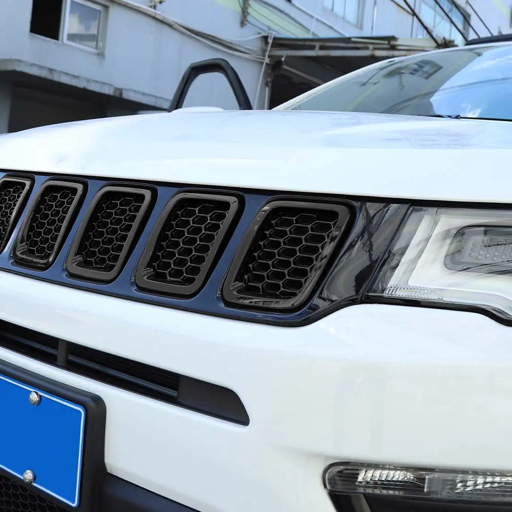 For 2017-2021 Jeep Compass 7pcs Front Grille Insert Mesh Cover Trim Bezels