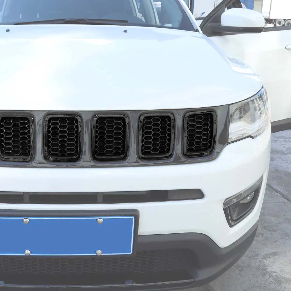 For 2017-2021 Jeep Compass 7pcs Front Grille Insert Mesh Cover Trim Bezels