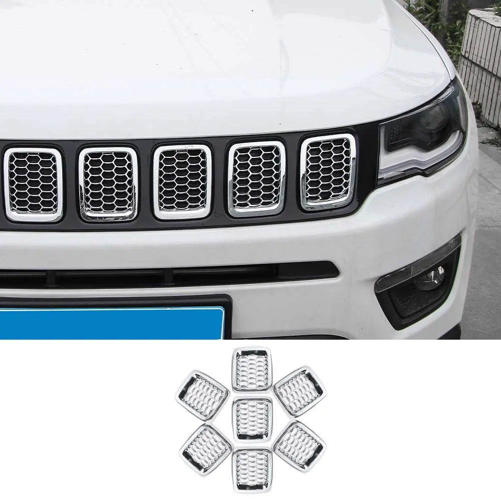 For 2017-2021 Jeep Compass 7pcs Front Grille Insert Mesh Cover Trim Bezels