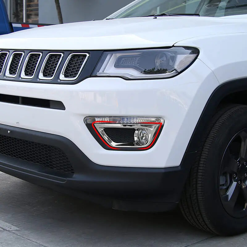 For 2017-2021 Jeep Compass Chrome Front Fog Light Lamp Cover Trim (2 pcs)