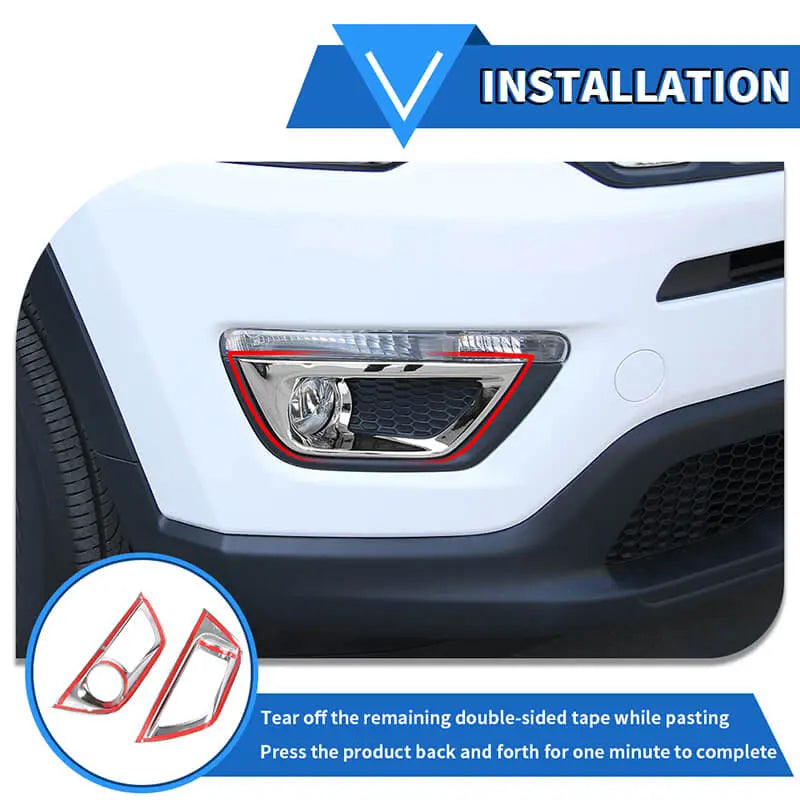 For 2017-2021 Jeep Compass Chrome Front Fog Light Lamp Cover Trim (2 pcs)