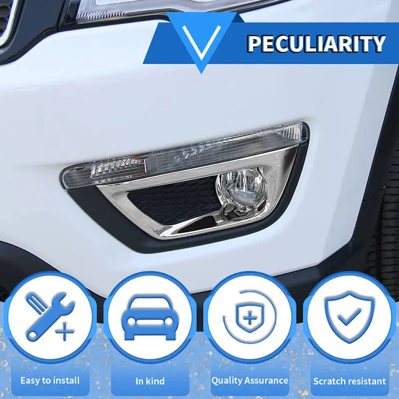 For 2017-2021 Jeep Compass Chrome Front Fog Light Lamp Cover Trim (2 pcs)