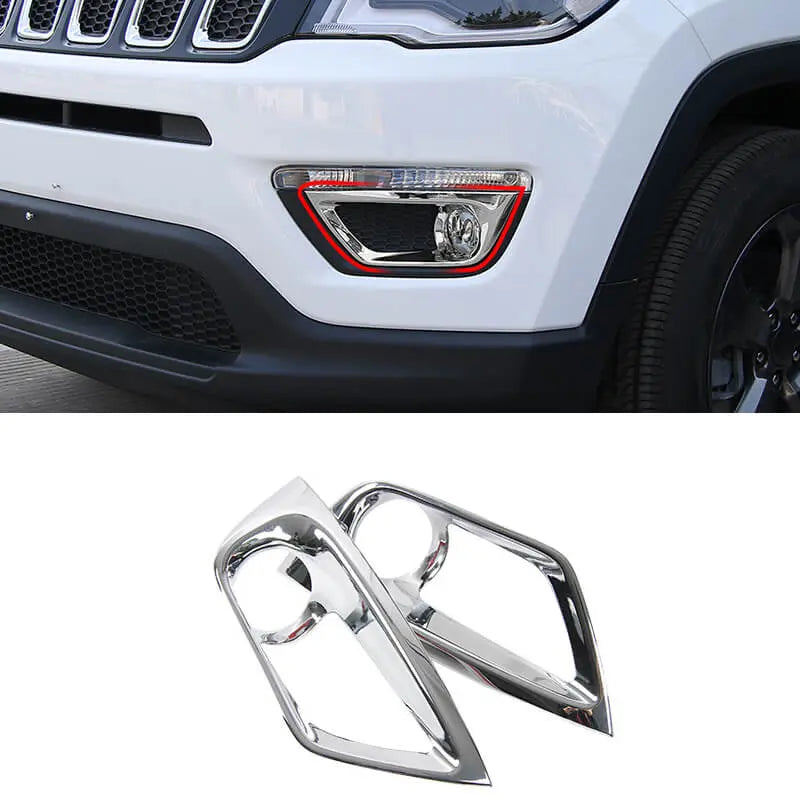 For 2017-2021 Jeep Compass Chrome Front Fog Light Lamp Cover Trim (2 pcs)
