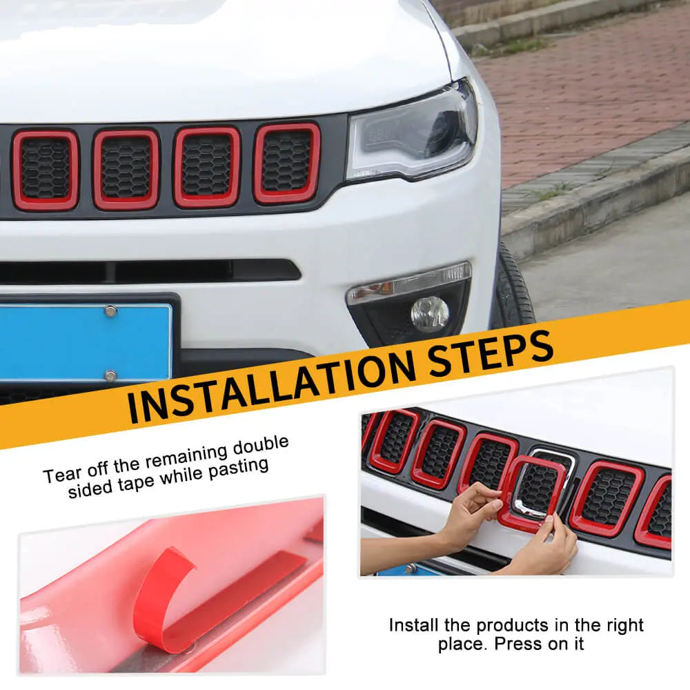 For 2017-2021 Jeep Compass Grill Inserts Grille Cover Trims Kit