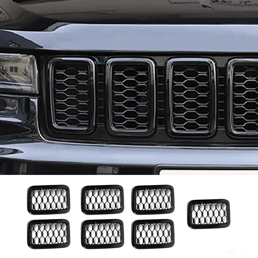 For 2017-2021 Jeep Grand Cherokee WK2 Front Grille Mesh Inserts Rings Covers Kit (Not fit for SRT, Trackhawk)