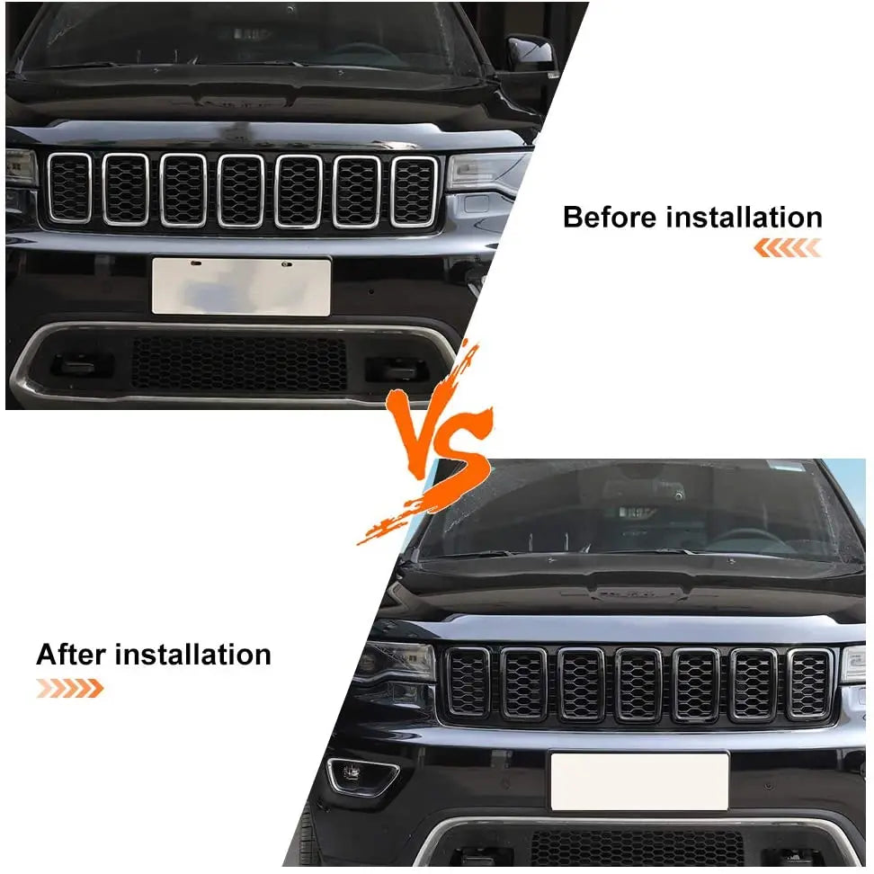 For 2017-2021 Jeep Grand Cherokee WK2 Front Grille Mesh Inserts Rings Covers Kit (Not fit for SRT, Trackhawk)