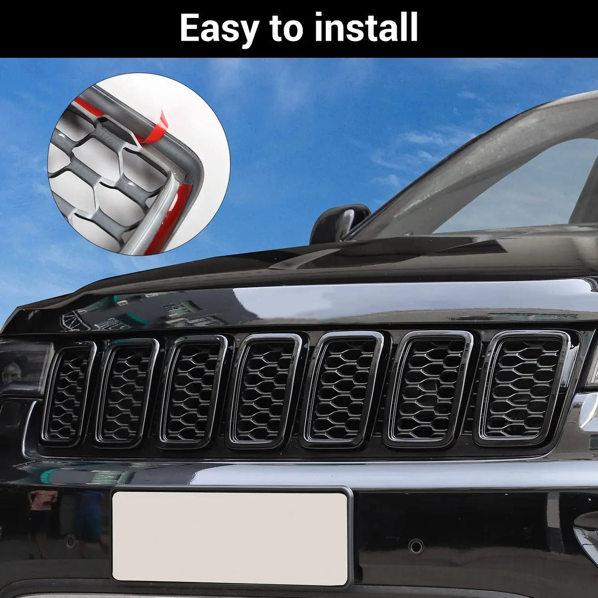 For 2017-2021 Jeep Grand Cherokee WK2 Front Grille Mesh Inserts Rings Covers Kit (Not fit for SRT, Trackhawk)