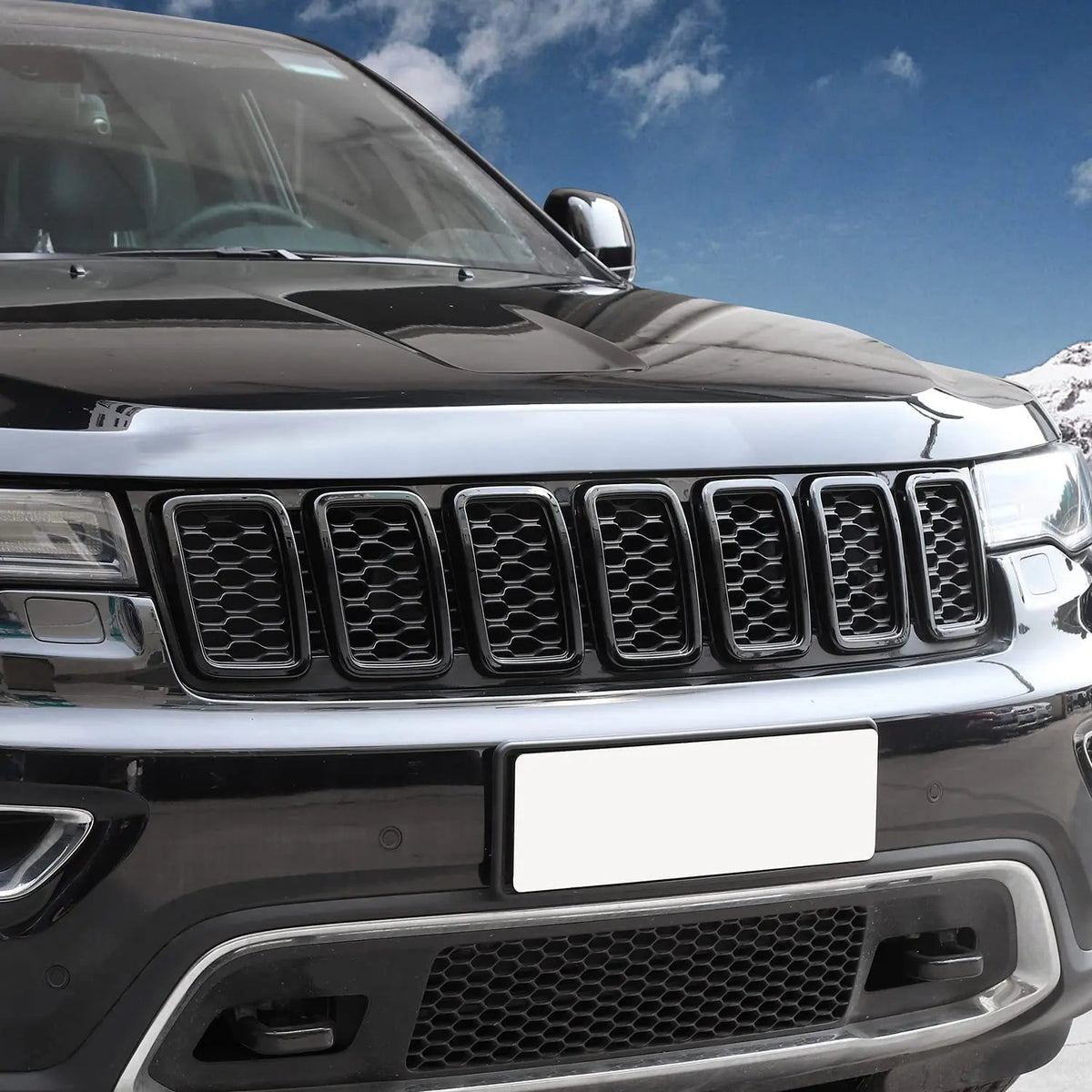 For 2017-2021 Jeep Grand Cherokee WK2 Front Grille Mesh Inserts Rings Covers Kit (Not fit for SRT, Trackhawk)