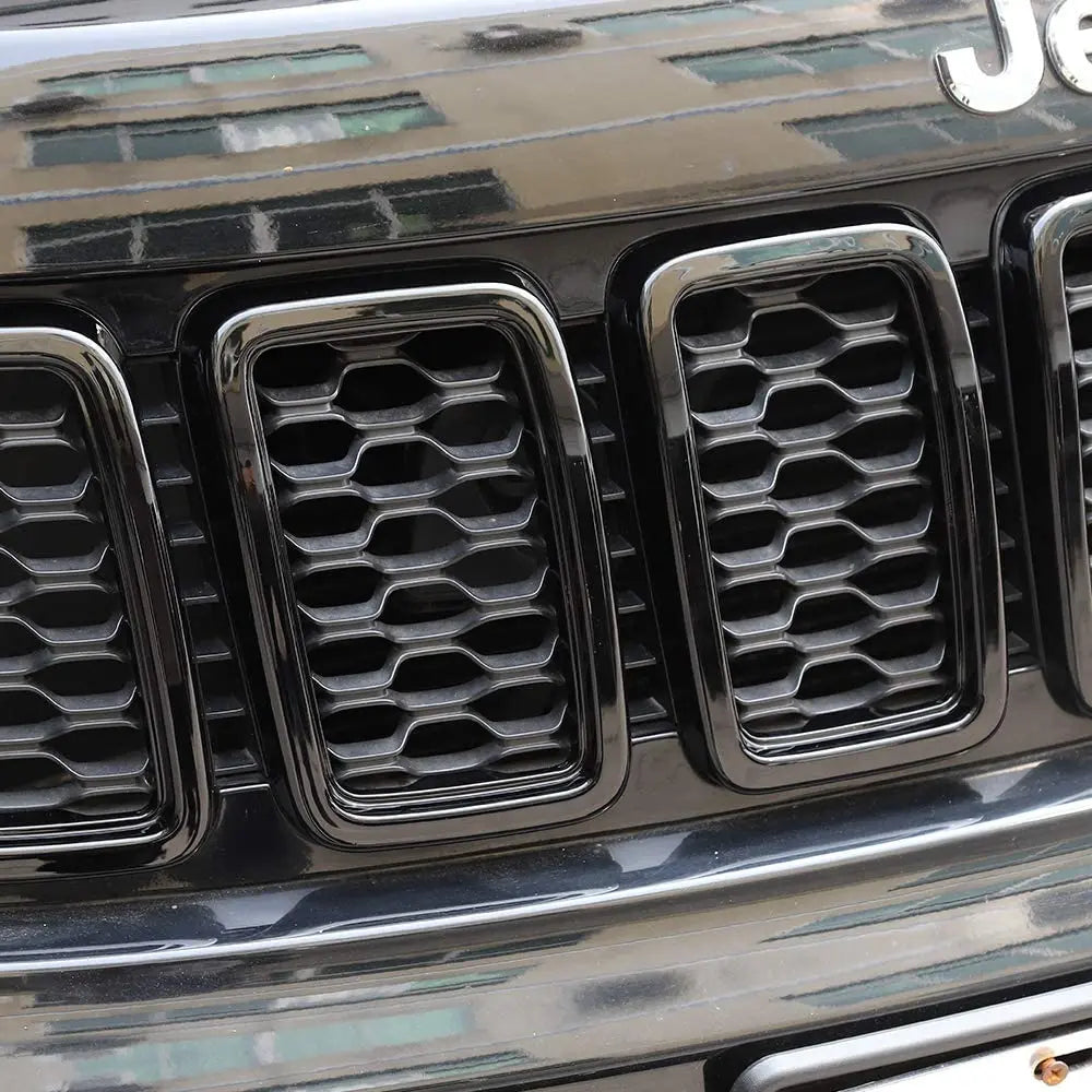 For 2017-2021 Jeep Grand Cherokee WK2 Front Grille Mesh Inserts Rings Covers Kit (Not fit for SRT, Trackhawk)