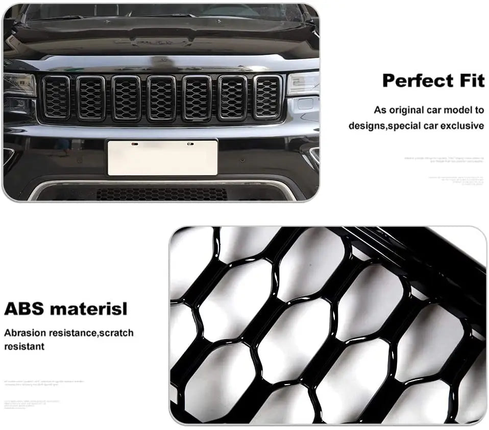 For 2017-2021 Jeep Grand Cherokee WK2 Front Grille Mesh Inserts Rings Covers Kit (Not fit for SRT, Trackhawk)