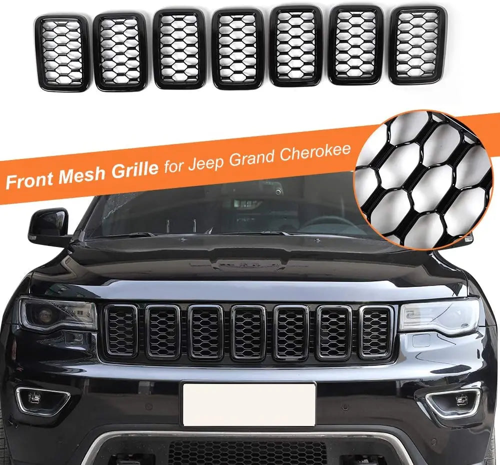 For 2017-2021 Jeep Grand Cherokee WK2 Front Grille Mesh Inserts Rings Covers Kit (Not fit for SRT, Trackhawk)