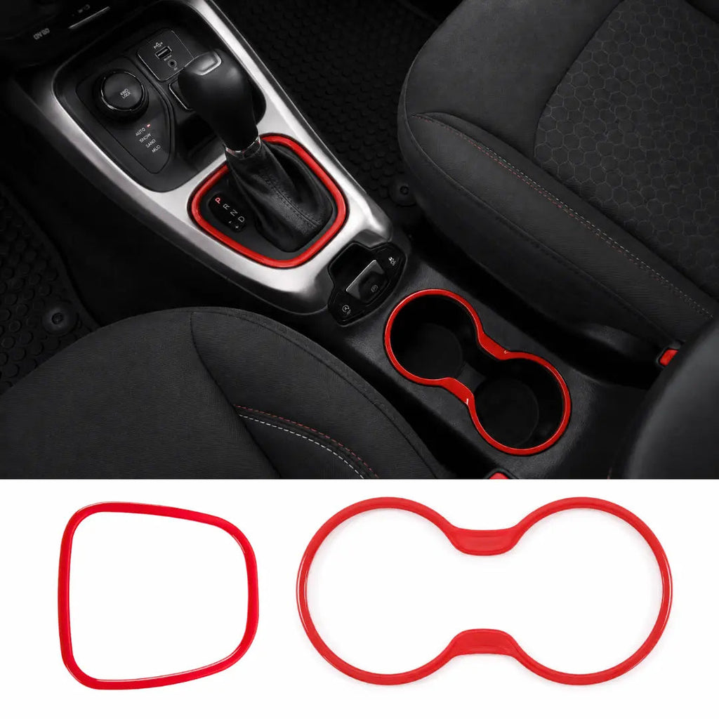 For 2017-2021 Jeep Compass Center Console Shifter & Cup Holder Trim Ring Cover Kit