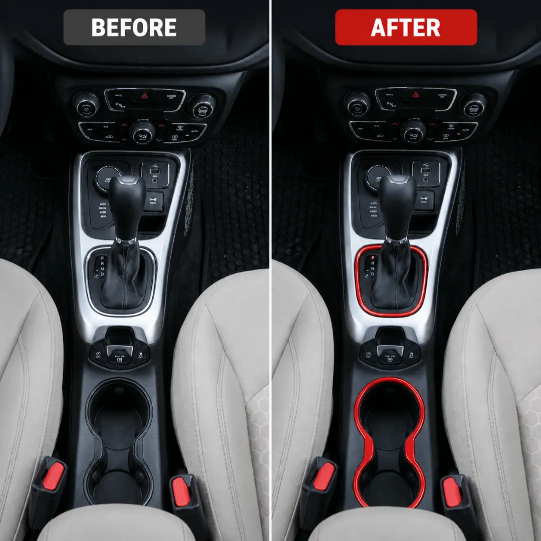For 2017-2021 Jeep Compass Center Console Shifter & Cup Holder Trim Ring Cover Kit
