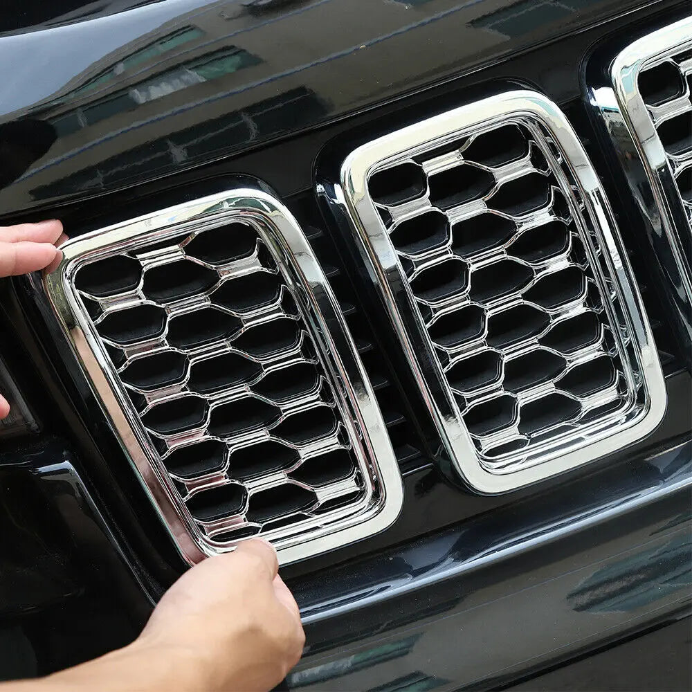 For 2017-2021 Jeep Grand Cherokee WK2 Front Grille Mesh Inserts Rings Covers Kit (Not fit for SRT, Trackhawk)