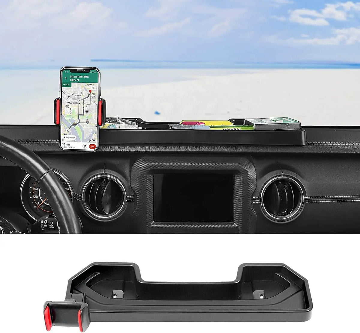 For 2018-2023 Jeep Wrangler JL 4XE Dash Mount Phone Holder Storage Tray