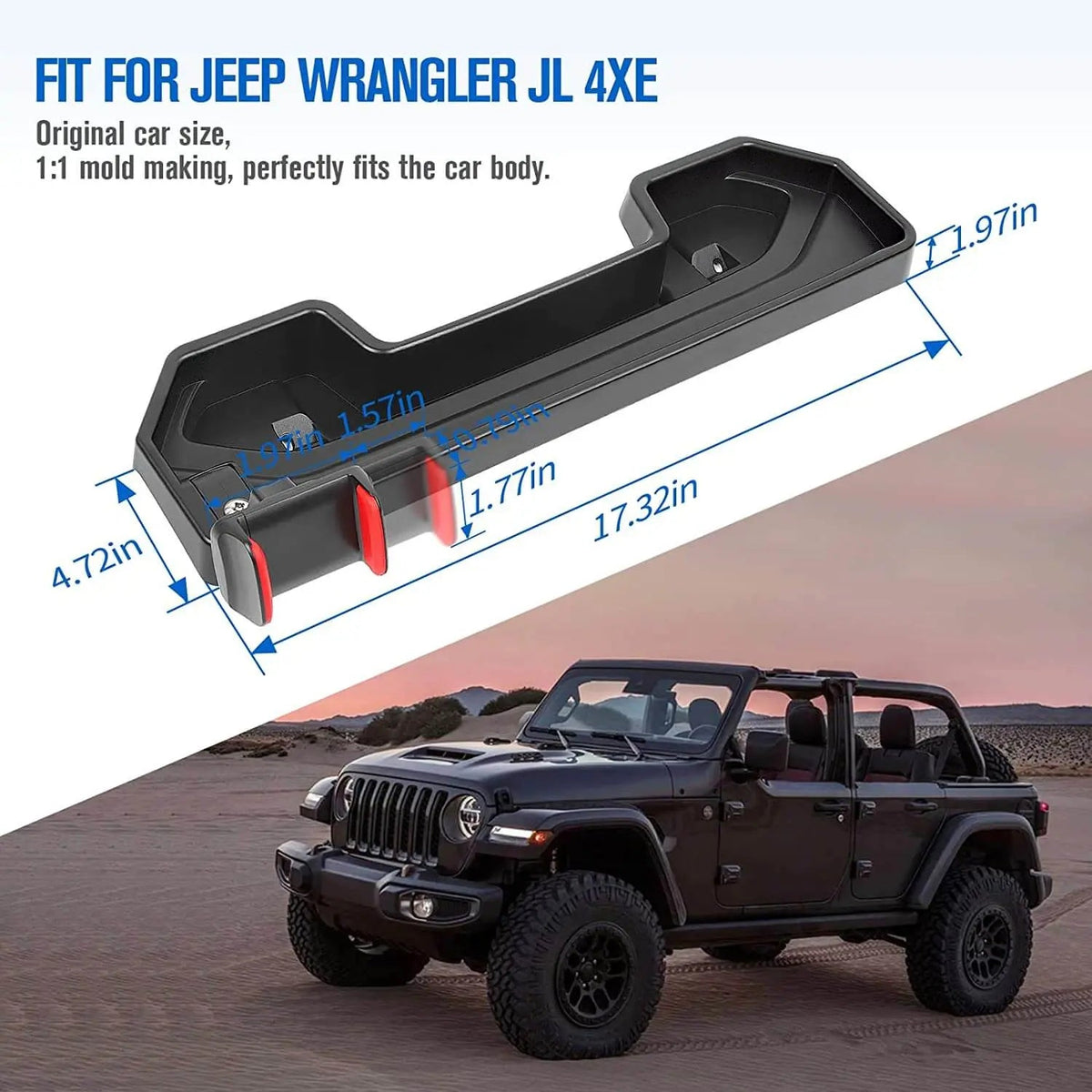 For 2018-2023 Jeep Wrangler JL 4XE Dash Mount Phone Holder Storage Tray