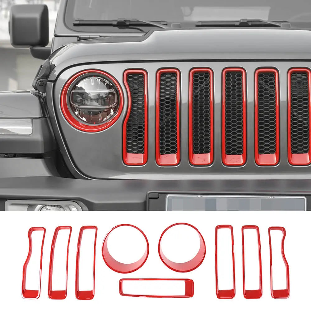 For 2018-2023 Jeep Wrangler JL Rubicon Sahara Front Grille Inserts & Headlight Bezels Trim Kit (Does Not Fit 4XE Variants)
