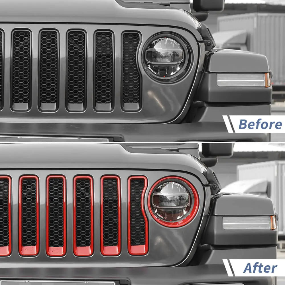 For 2018-2023 Jeep Wrangler JL Rubicon Sahara Front Grille Inserts & Headlight Bezels Trim Kit (Does Not Fit 4XE Variants)