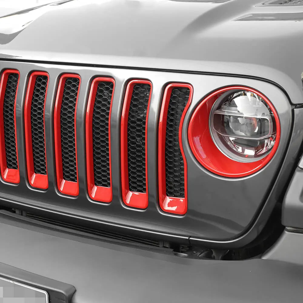 For 2018-2023 Jeep Wrangler JL Rubicon Sahara Front Grille Inserts & Headlight Bezels Trim Kit (Does Not Fit 4XE Variants)