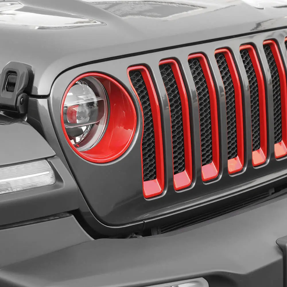 For 2018-2023 Jeep Wrangler JL Rubicon Sahara Front Grille Inserts & Headlight Bezels Trim Kit (Does Not Fit 4XE Variants)