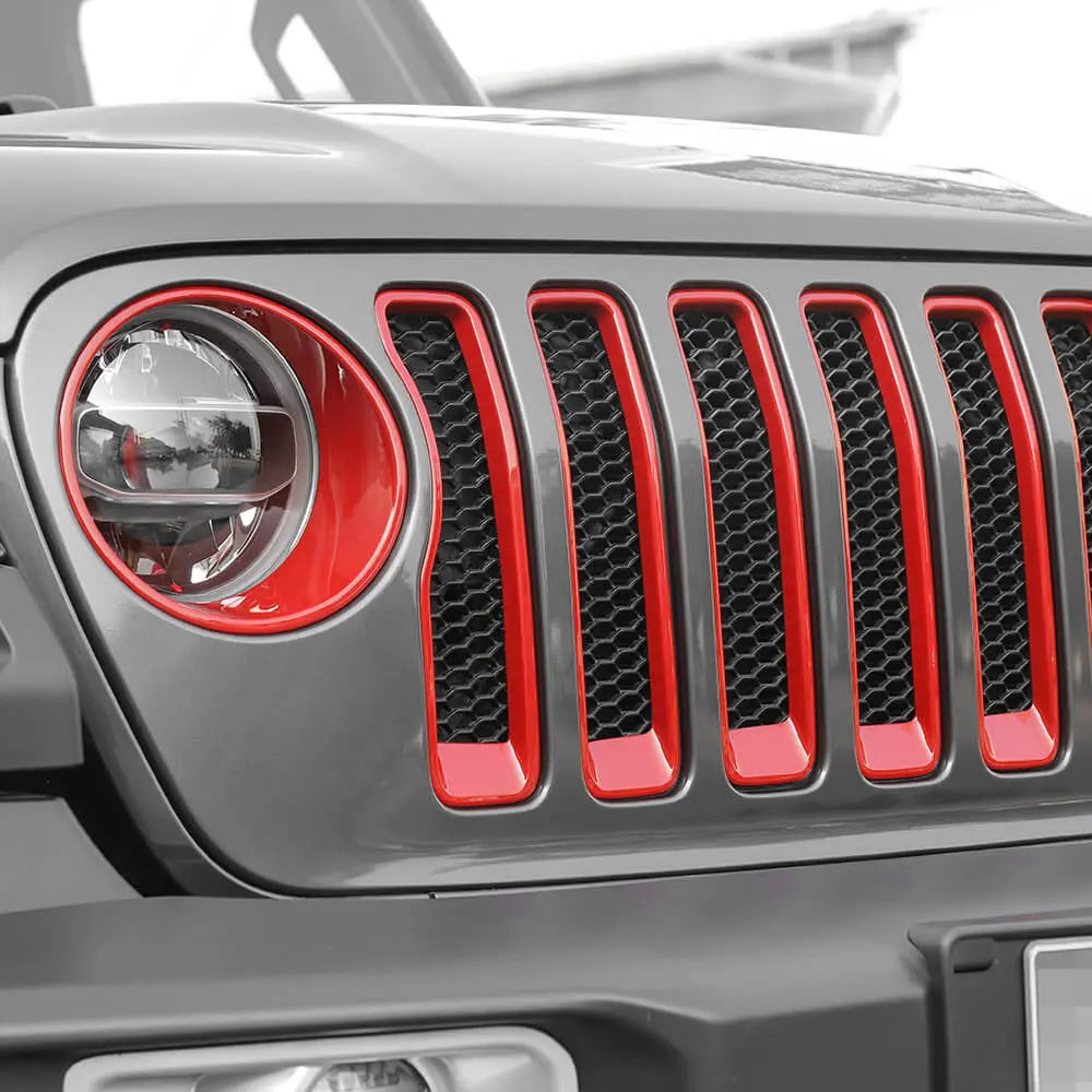 For 2018-2023 Jeep Wrangler JL Rubicon Sahara Front Grille Inserts & Headlight Bezels Trim Kit (Does Not Fit 4XE Variants)