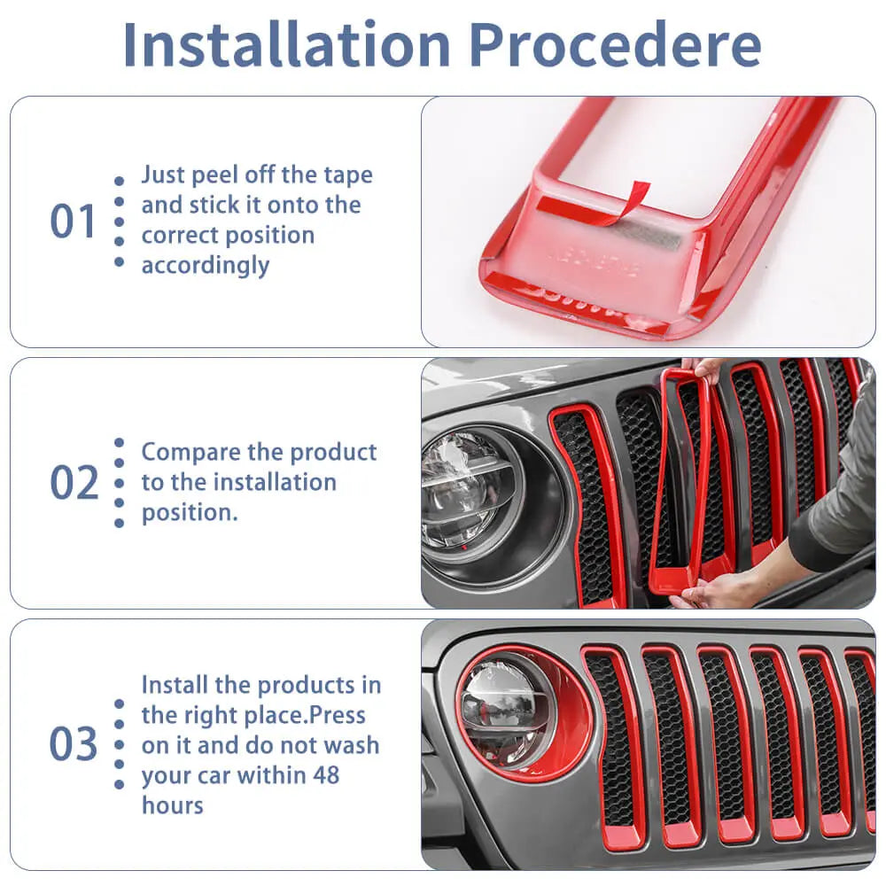 For 2018-2023 Jeep Wrangler JL Rubicon Sahara Front Grille Inserts & Headlight Bezels Trim Kit (Does Not Fit 4XE Variants)