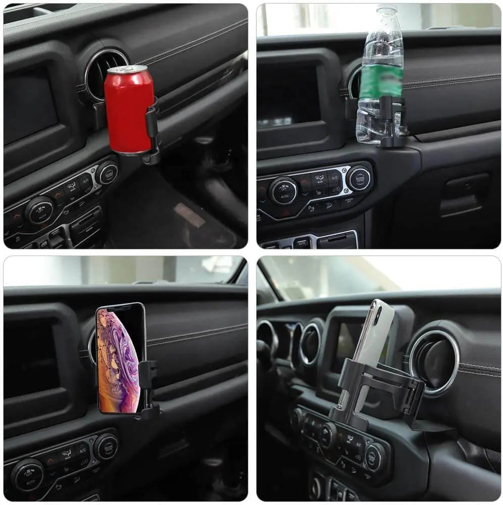 For 2018-2023 Jeep Wrangler JL Gladiator JT Multi-Function Drink Cup Phone Holder, 2 in 1 Bolt-on Stand Bracket Organizer